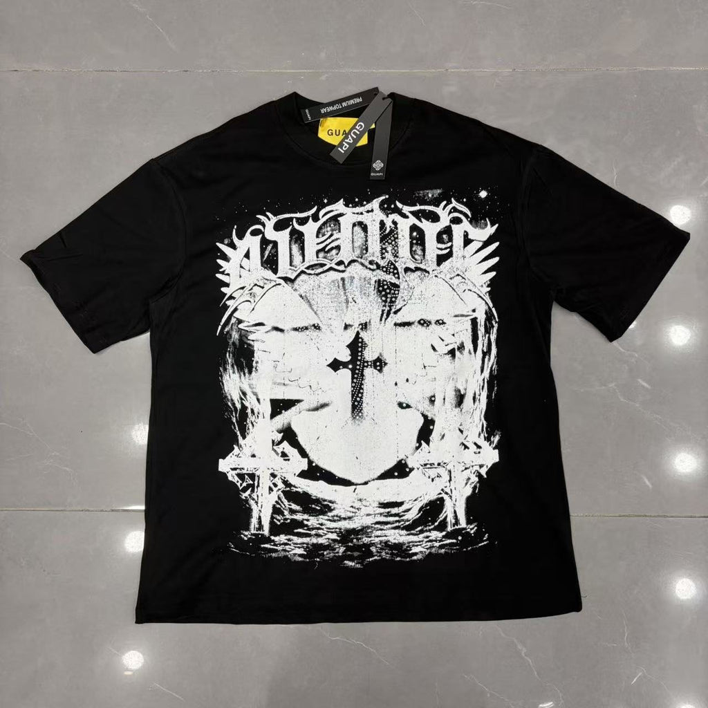 GUAPI Distressed Rhinestone Graphic T-Shirt