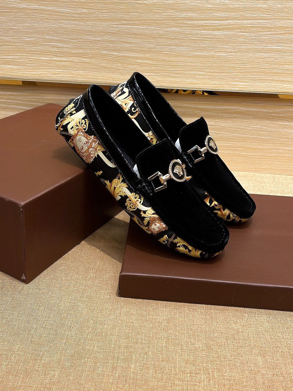 Versace Men's Black and Gold Loafers
