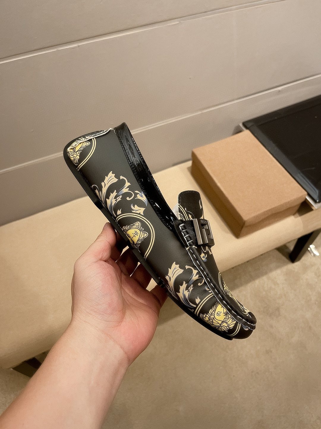 Versace Men's Black & Gold Slip-On Loafers